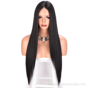 Aisi Beauty High Quality Vendor Cheap Long Straight Natural Black Wig Swiss Lace Synthetic Hair For Black Women Lace Front Wig